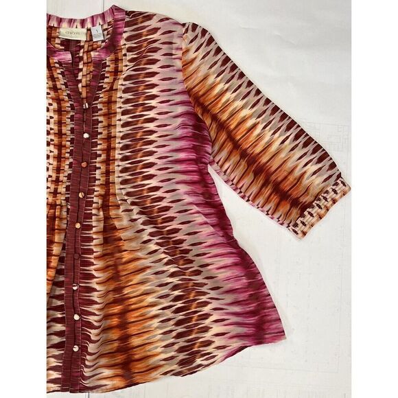 CHICO'S Ikat Tunic Top Semi-Sheer  3/4 Sleeve Button Blouse - Size 1 Small - Picture 4 of 11